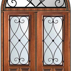 Prehung Transom Double Door 96 Mahogany Charleston 2/3 Lite - Front Doors