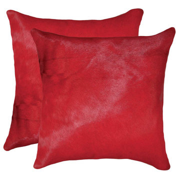 18"x18"x5" Wine Cowhide Pillow, Set of 2