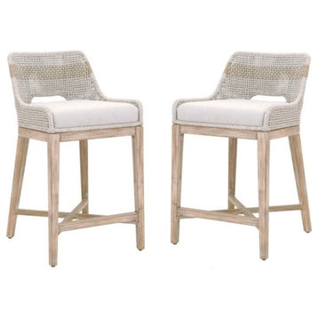 Home Square Transitional Beige 2 Piece Flat Rope Wood Frame Counter Stool Set