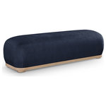 Meridian Furniture - Calum Upholstered Bench, Navy, Chenille Fabric, Natural Finish - Being a benchwarmer is quite the experience when you're seated on this Calum brown chenille fabric bench. This lovely bench has the bells and whistles your room is looking for, from its posh, comfy seat upholstered in soft chenille fabric to its classic shape. It's plump and cozy enough for snuggling up with a good book yet utilitarian enough to create a handy spot to sit while pulling on boots or shoes. Its solid wood frame adds durability to its midcentury modern design, making it quintessential for multiple spaces.