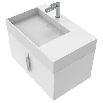 Amazon 30" Left Wall Mounted Bathroom Vanity, White, White Top, Chrome Handles