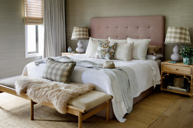Example of a transitional bedroom design in Brisbane