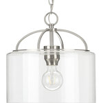 Progress Lighting - Leyden 1-Light Brushed Nickel Clear Glass Transitional Mini-Pendant Light - Complement your interiors with the Leyden Collection 1-Light Brushed Nickel Clear Glass Farmhouse Pendant Light.