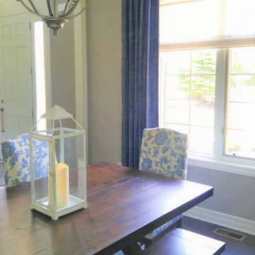 Stationary pinch pleat panels and decorative harware