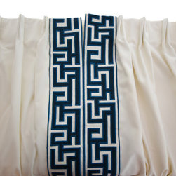 Custom Drapes with Blue Greek Key Tape - Products