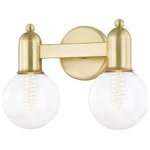 Mitzi by Hudson Valley Lighting - Bryce 2-Light Bath Bracket, Aged Brass - Bryce gives the old-world form of a bell jar a contemporary update in metal. Woven cords, sphere pins, and globe-shaped Bulbs (Not Included) give her a playful vibe.