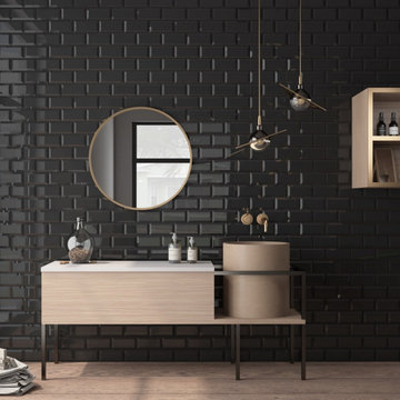Bevelled Mini Black Ceramic Tiles - Gloss
