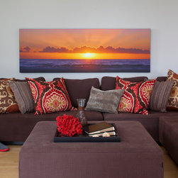 Warm and inviting living room with panoramic canvas print - Home Decor