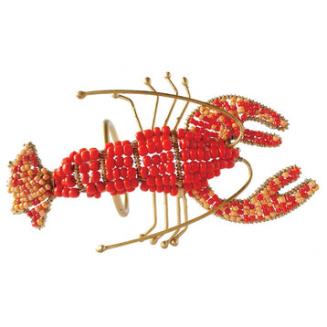 Metal Lobster Napkin Rings With Glass Beads, Set of 4