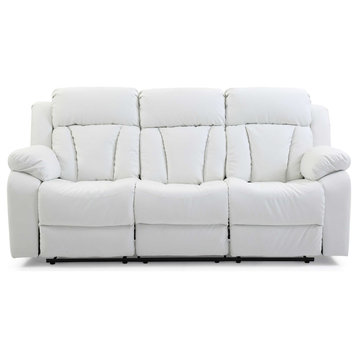 Daria 85 in. W Flared Arm Faux Leather Straight Reclining Sofa, White