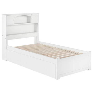 Newport Twin Extra Long Bed With Footboard and Twin Extra Long Trundle, White