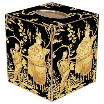 TB330-Black & Gold Asian Toile Tissue Box Cover