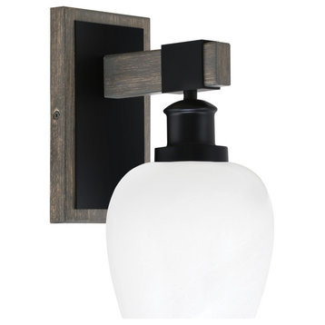 Tacoma Wall Sconce Matte Black & Painted Distressed Wood-Look 6" White Marble