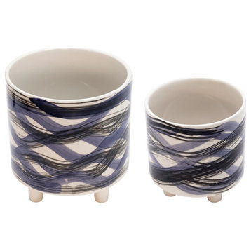 Sagebrook Home, 2-Piece Set, Footed Planters 9/6", Abstract Blue