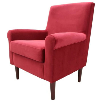 Contemporary Accent Chair, Padded Upholstered Seat & Rolled Arms, Red