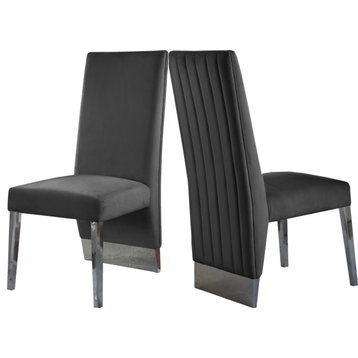 The Cairo Dining Chair, Set of 2, Gray Velvet, Chrome Legs