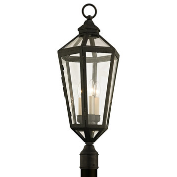 Calabasas 3-Light Outdoor Light Post, Vintage Bronze Finish, Clear Glass