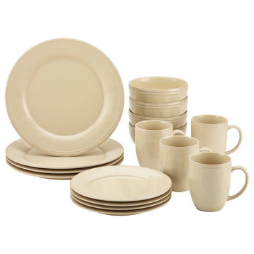 Cucina Dinnerware 16-Piece Stoneware Dinnerware Set, Almond Cream