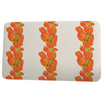 Market Flowers Sunset Tulip Stripe Floral Print Bath Mat, Orange, 21"x34"