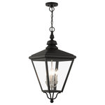 Livex Lighting Inc. - 4 Light Black Outdoor Extra Large Pendant Lantern, Brushed Nickel - The stylish black finish outdoor Adams extra large pendant lantern is a great way to update your home's exterior decor. Flat metal curved arms attach to the solid brass decorative housing while clear glass shows off the brushed nickel finish cluster.