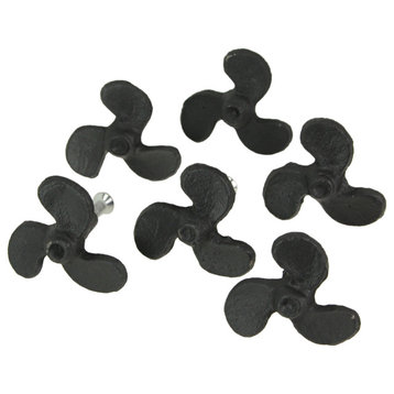 Set of 6 Black Cast Iron Boat Propeller Cabinet Knob Nautical Drawer Pull Decor