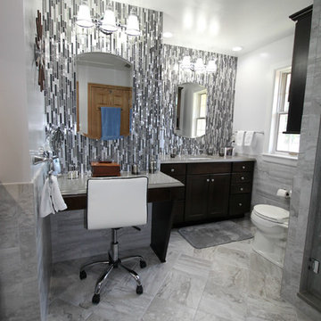 Master Bathroom with dressing table, washer and dryer.