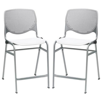 Home Square Plastic Counter Stool in Light Gray/White - Set of 2