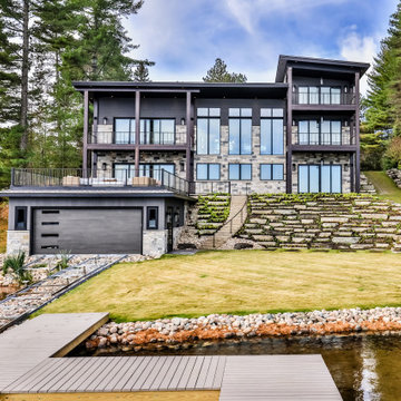 Modern Lake House & Boathouse from Lake