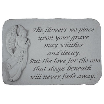 "The Flowers We Place", With Standing Angel Memorial Garden Stone