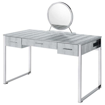 Acme Myles Vanity Set With USB Port Antique White and Chrome Finish