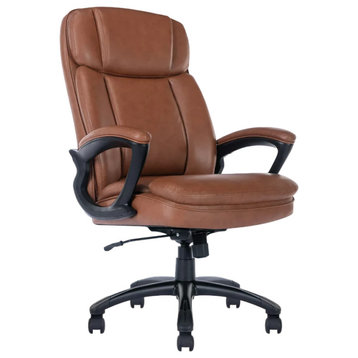 Executive Office Chair, Padded Faux Leather Seat With High Back, Cognac