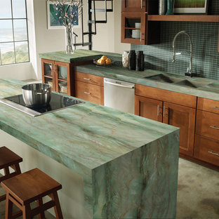 75 Beautiful Kitchen With A Double Bowl Sink And Green Countertops