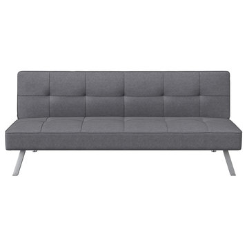 Comfortable Convertible Futon, Chrome Legs & Tufted Polyester Seat, Charcoal