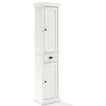 Pemberly Row 2-Drawer Coastal Wood Linen Cabinet in Distressed White