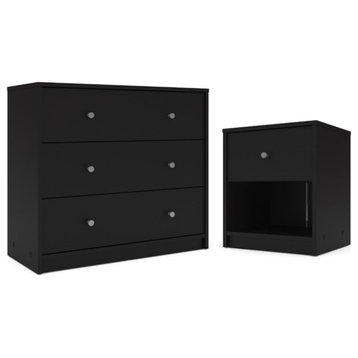 Home Square 2 Piece Set with 3 Drawer Chest and 1 Drawer Nightstand in Black