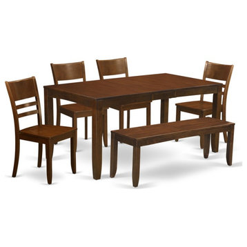 East West Furniture Lynfield 6-piece Wood Dining Table Set in Espresso