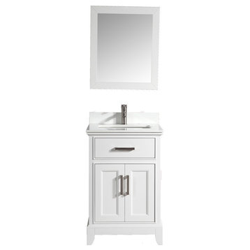 Bathroom Vanity Set With Engineered Marble Top, 24", White, Standard Mirror