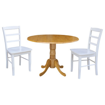 42"Dual Drop Leaf Dining Table with 2 Ladder Back Dining Chairs