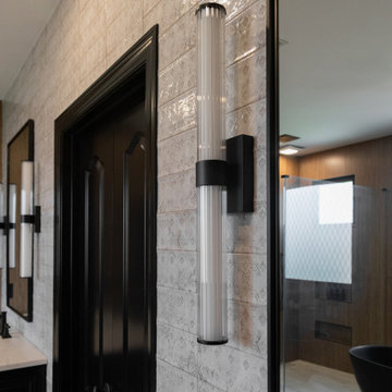 Modern Luxury Master Bathroom with Black Solid Surface Tub