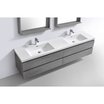 MOB 84" Double Sink Wall Mounted Vanity, Acrylic Sink, Concrete Gray