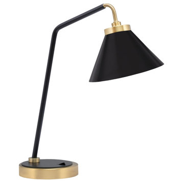 1-Light Desk Lamp, Matte Black/New Age Brass, 7" Matte Black Cone Metal Shade
