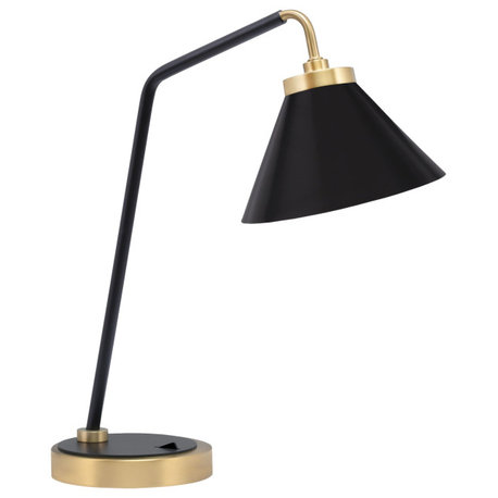 1-Light Desk Lamp, Matte Black/New Age Brass, 7" Matte Black Cone Metal Shade