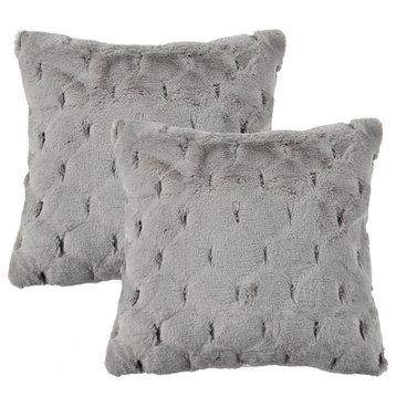 Jacquard Rabbit Faux Fur Pillow Cover 2 Piece Set, Grey, 20" X 20"