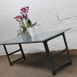 Saunders Zinc Topped Table with vintage metal workers workbench legs - Dining Tables