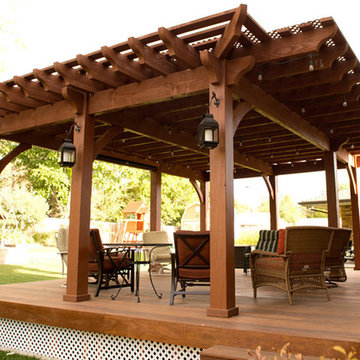 Pergola Covered Deck: Lattice Full Wrap Cantilever Roof