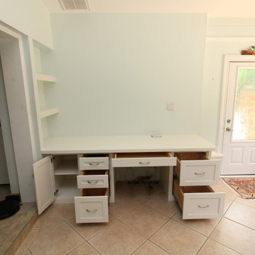 Custom Mission Built-In Desk with a Shaker Base Cabinet Door and Drawers