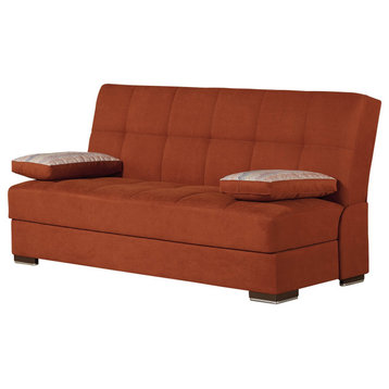 Comfortable Sleeper Sofa, Armless Design With Square Tufting, Orange Chenille
