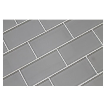 Pearl Gray 3x6 Glass Subway Tile, 3"x6" Tiles, Set of 8