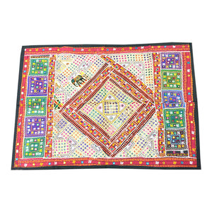 Mogulinterior - Indian Hand Embroidered Colorful Wall Hanging Patchwork Sari - Tapestries