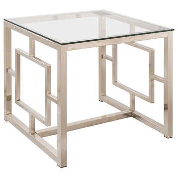 Coaster Contemporary Tempered Glass Top Square End Table in Nickel